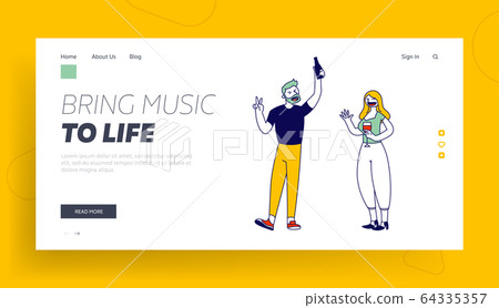 Happy Drunk People Rejoice during Party or Festive Event Celebration Website Landing Page. Man Holding Bottle Happy Drunk People Rejoice during Party or Festive Event Celebration Website Landing Page. Man Holding Bottle 64335357