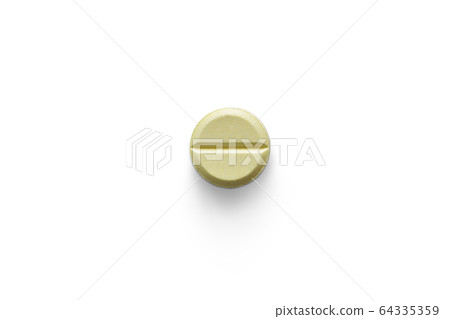 Yellow pill chlorpheniramine on white background Yellow pill chlorpheniramine on white background 64335359