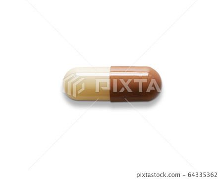 Pink capsule pill on white isolated background 64335362