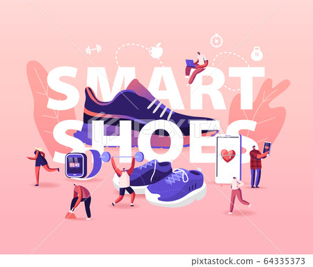 People Wear Smart Shoes Concept. Sports People Training in Iot Sneakers. Tiny Male and Female Characters Walking 64335373