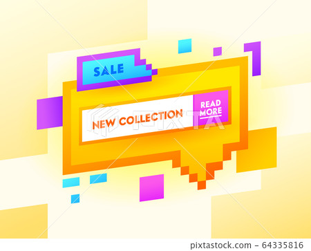 Sale New Collection Banner with Typography in Yellow Pixel Speech Bubble and Graphic Random Geometric Elements 64335816