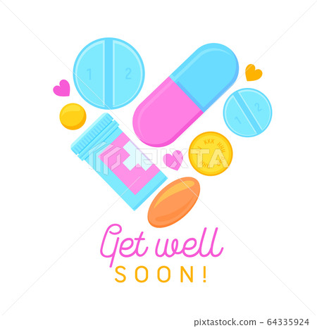 Get Well Soon Banner with Cartoon Pills,... - Stock Illustration [64335924]  - PIXTA
