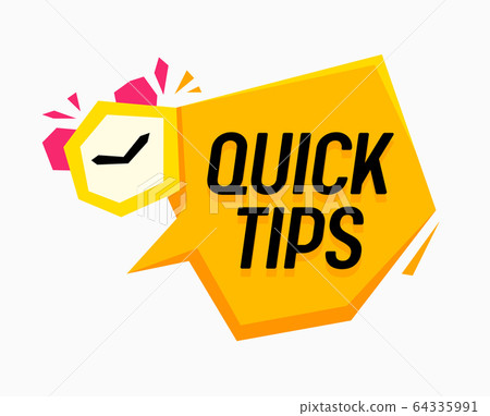 Quick Tips, Helpful Tricks Emblem and Banner with Yellow Geometric Shape Speech Bubble and Alarm Clock Isolated Quick Tips, Helpful Tricks Emblem and Banner with Yellow Geometric Shape Speech Bubble and Alarm Clock Isolated 64335991
