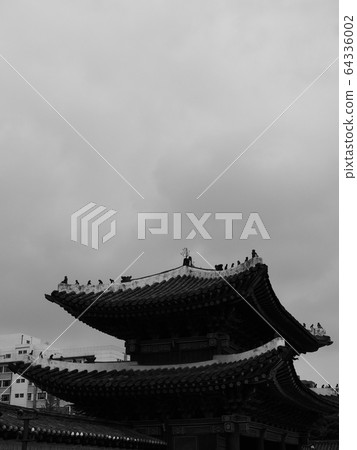 韓國傳統宮殿昌慶宮，黑白照片 64336002