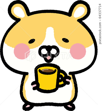 Golden hamster having coffee 64337714