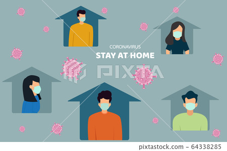 People wearing mask Stay at home awareness social 64338285