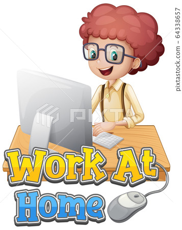 Font design for work from home with boy working on - Stock Illustration ...