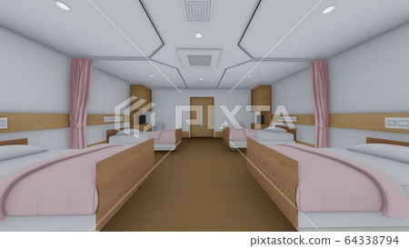 Illustration 23 with the curtain open in the hospital room Illustration 23 with the curtain open in the hospital room 64338794