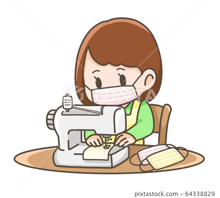 Illustration of a woman making a cloth mask Illustration of a woman making a cloth mask 64338829