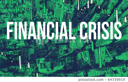 Financial Crisis theme with aerial view of Manhattan NY skyscrapers Financial Crisis theme with aerial view of Manhattan NY skyscrapers 64339919