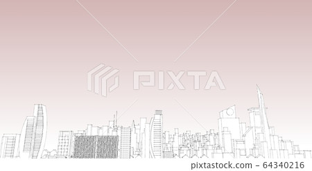 Panorama cityscape Sketch. Architecture sketch - Panorama cityscape Sketch. Architecture sketch - 64340216
