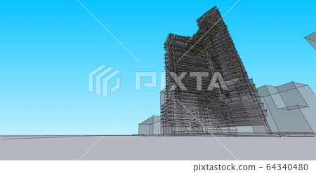 3D illustration architecture building perspective 3D illustration architecture building perspective 64340480