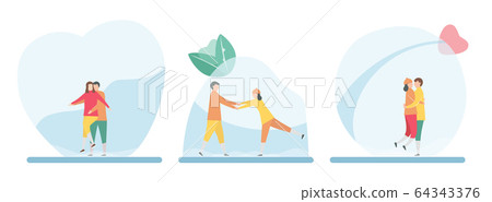 3 Sets of lover that play ice skating isolated on white background for winter season. Vector illustration is in flat style. 64343376