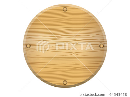 Oak circle with a wooden board with wood grain | Background material for title back and catch copy banner 64345458