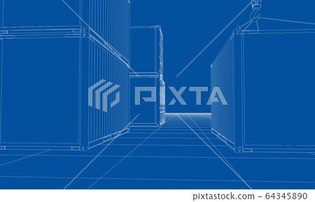 Cargo containers. Wire-frame style Cargo containers. Wire-frame style 64345890