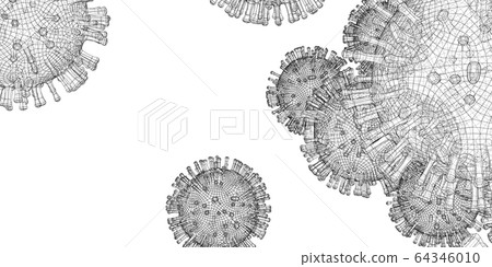 Vector wire-frame model of a virus 64346010