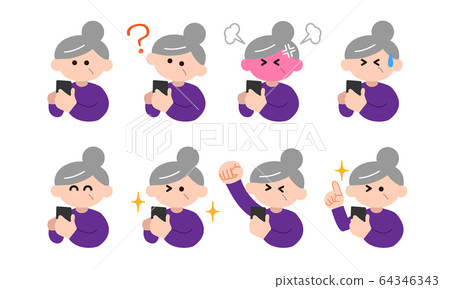 Senior woman operating a smartphone (deformed color) Senior woman operating a smartphone (deformed color) 64346343