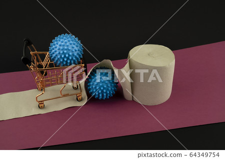 Corona virus stockpiling of toilet paper concept 64349754
