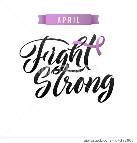 Vector Testicular Cancer Awareness Calligraphy Poster Design. Stroke Violet Ribbon. April is Cancer Awareness Month 64352005