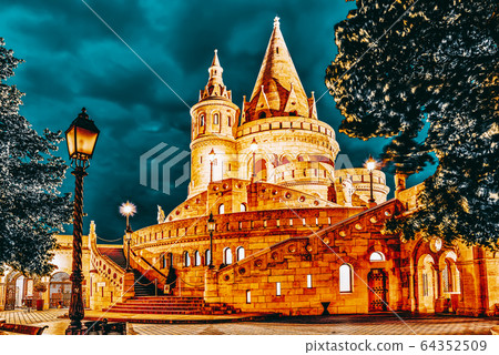 View on the Old Fishermen Bastion in Budapest. View on the Old Fishermen Bastion in Budapest. 64352509