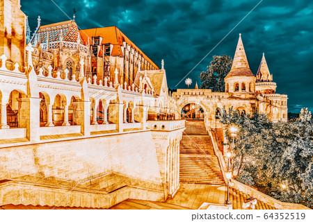 View on the Old Fisherman Bastion in Budapest. View on the Old Fisherman Bastion in Budapest. 64352519