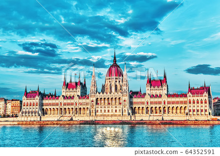 Hungarian Parliament at evening. Budapest. One of Hungarian Parliament at evening. Budapest. One of 64352591
