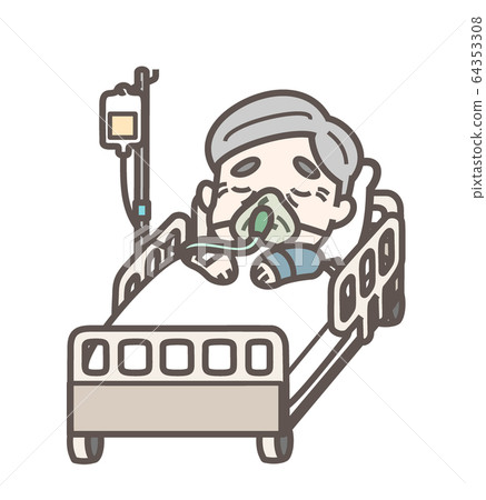 Hospitalized grandfather drip oxygen mask 64353308