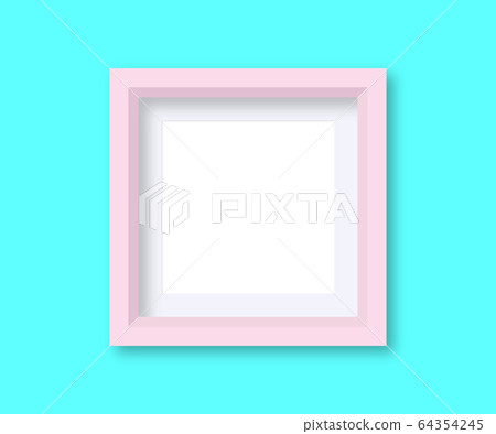 Realistic picture frame in pink color isolated on blue background with blank space 64354245