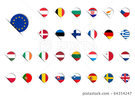 Set of round icons with flags of European Union member states 64354247