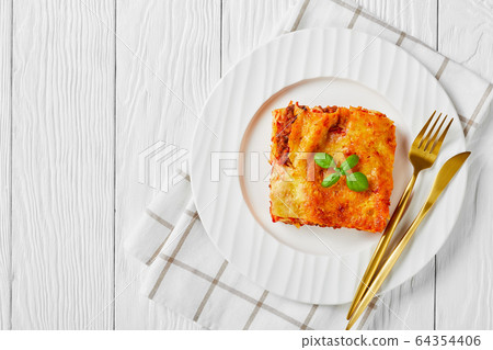 Italian cannelloni with ground meat, copy space 64354406