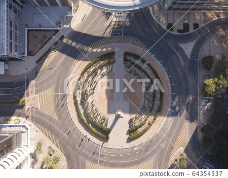Aerial view of empty streets in in a city during Aerial view of empty streets in in a city during 64354537