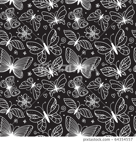 Butterfly line illustration seamless pattern. Butterfly line illustration seamless pattern. 64354557