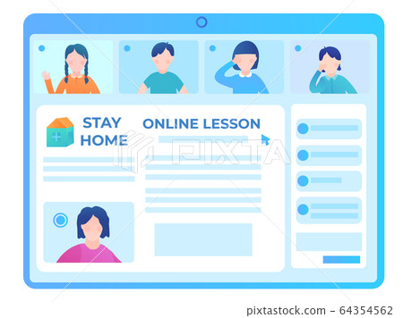 Web screen with a video lesson in school children. Web screen with a video lesson in school children. 64354562