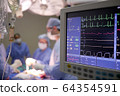 IV drip and heart monitor in hospital operating theatre 64354591
