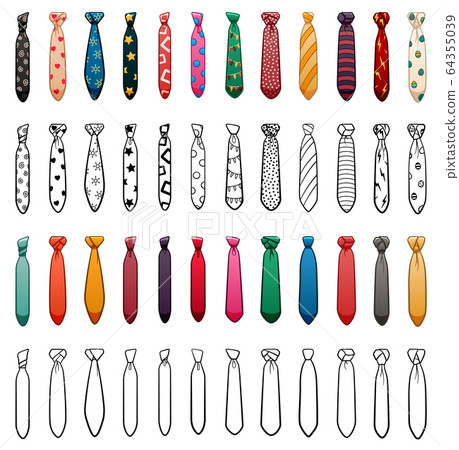 Colored and outline style neckties with different knots and patterns big set Colored and outline style neckties with different knots and patterns big set 64355039