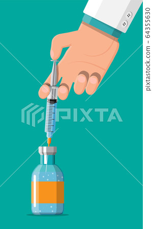 Ampoule and syringe in hand 64355630