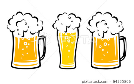 set of yellow beer mug with bubbles 64355806