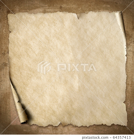 The square old vintage beige paper with corner roll up on brown grungy background The square old vintage beige paper with corner roll up on brown grungy background 64357413