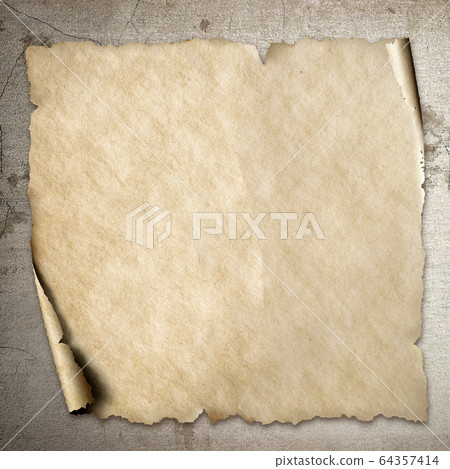 The square old vintage beige paper with corner roll up on brown grungy background The square old vintage beige paper with corner roll up on brown grungy background 64357414