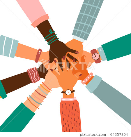 Hands together - set of different races raised up hands. Hands together - set of different races raised up hands. 64357804