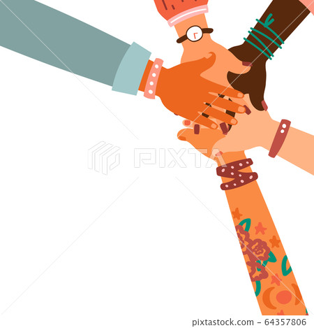 Hands together - set of different races raised up hands. Hands together - set of different races raised up hands. 64357806