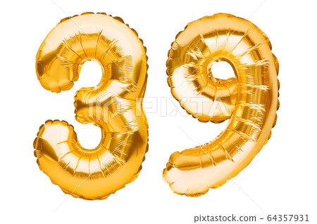 Number 39 thirty nine made of golden inflatable Number 39 thirty nine made of golden inflatable 64357931