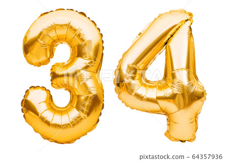 Number 34 thirty four made of golden inflatable 64357936