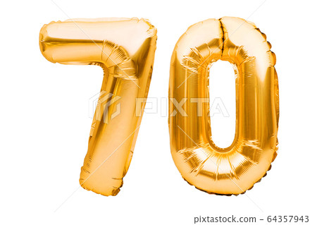 Number 70 seventy made of golden inflatable Number 70 seventy made of golden inflatable 64357943