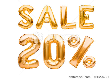 Golden twenty percent sale sign made of inflatable 64358225