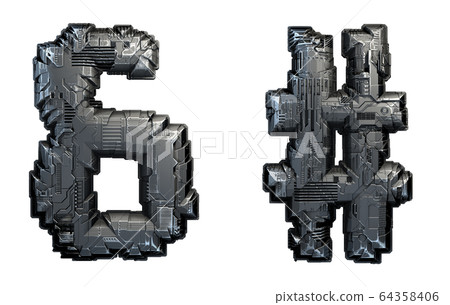 Set of symbols ampersand and hash made of metal isolated on white background. 3d Set of symbols ampersand and hash made of metal isolated on white background. 3d 64358406
