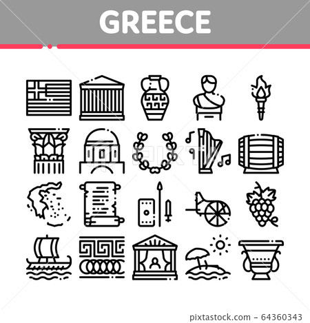 Greece Country History Collection Icons Set Vector 64360343