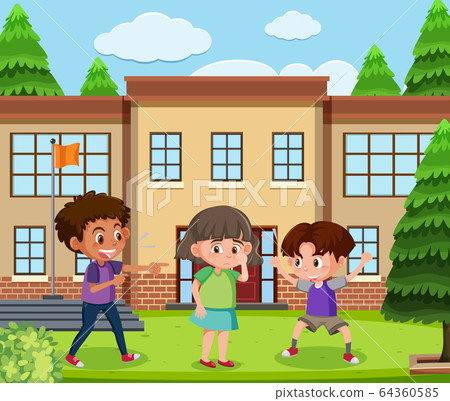 Scene with kid bullying their friend at school 64360585