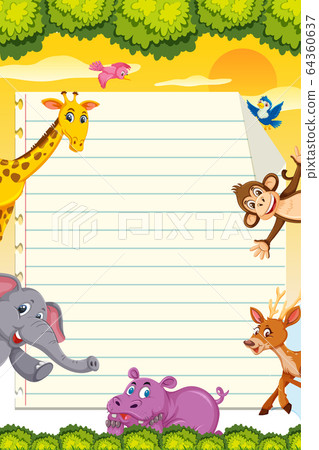 Border template design with many wild animals in - Stock Illustration ...