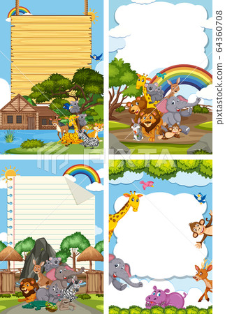 Border template design with many wild animals in Border template design with many wild animals in 64360708